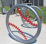 Baseball bike racks by the ball park