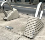 Padlock bike racks in front of the public library in Nashville, TN