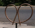 Decorative pretzel-shaped bike racks by Socal's Tavern