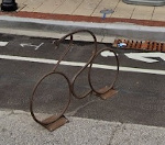 Bicycle-shaped bike racks outside Hamilton Tavern