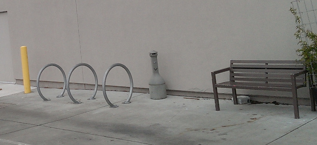 Bike rack on north side of Living Spaces building