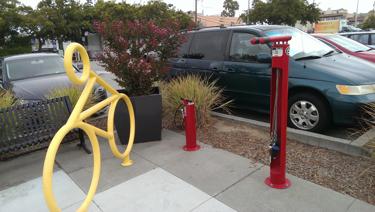 Bike rack in Millbrae corner of Magnolia and Hillcrest, by parking lot